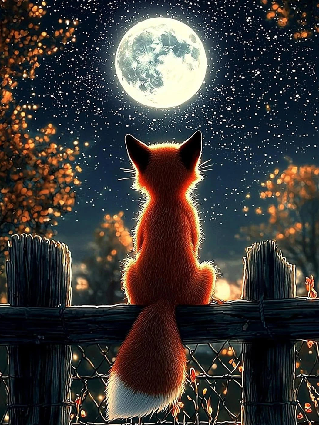 Diamond Painting – mystisk räv under fullmånen
