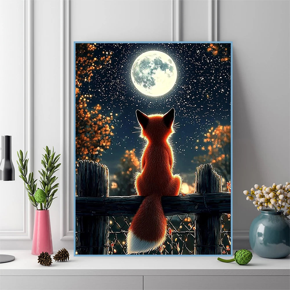 Diamond Painting – mystisk räv under fullmånen