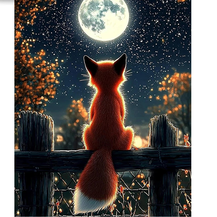 Diamond Painting – mystisk räv under fullmånen