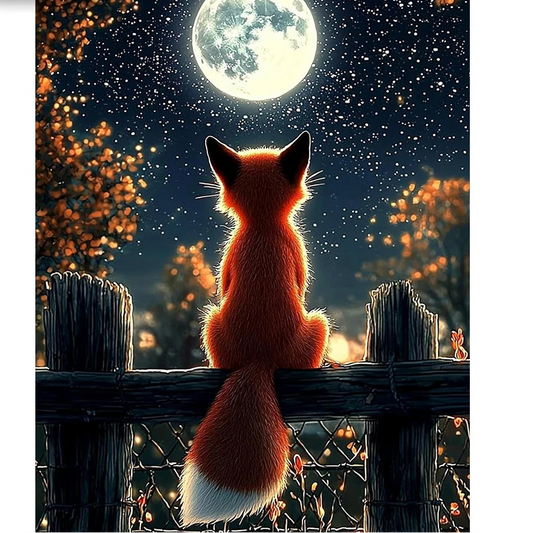 Diamond Painting – mystisk räv under fullmånen
