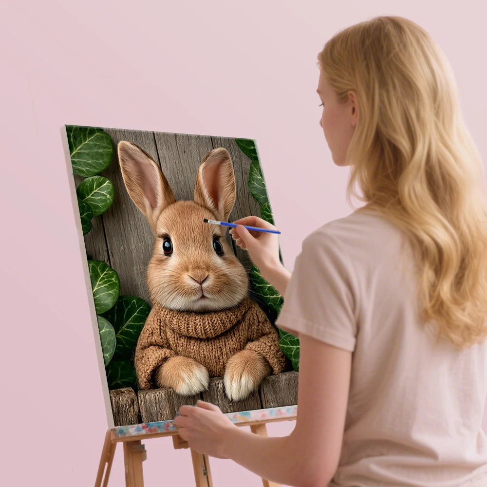 Måla efter nummer – Söt kanin i naturen